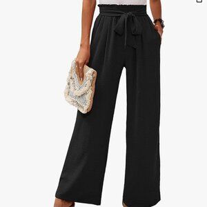 Women's Wide Leg Lounge Black Pants High Waisted Adjustable Light Tie Loose XS